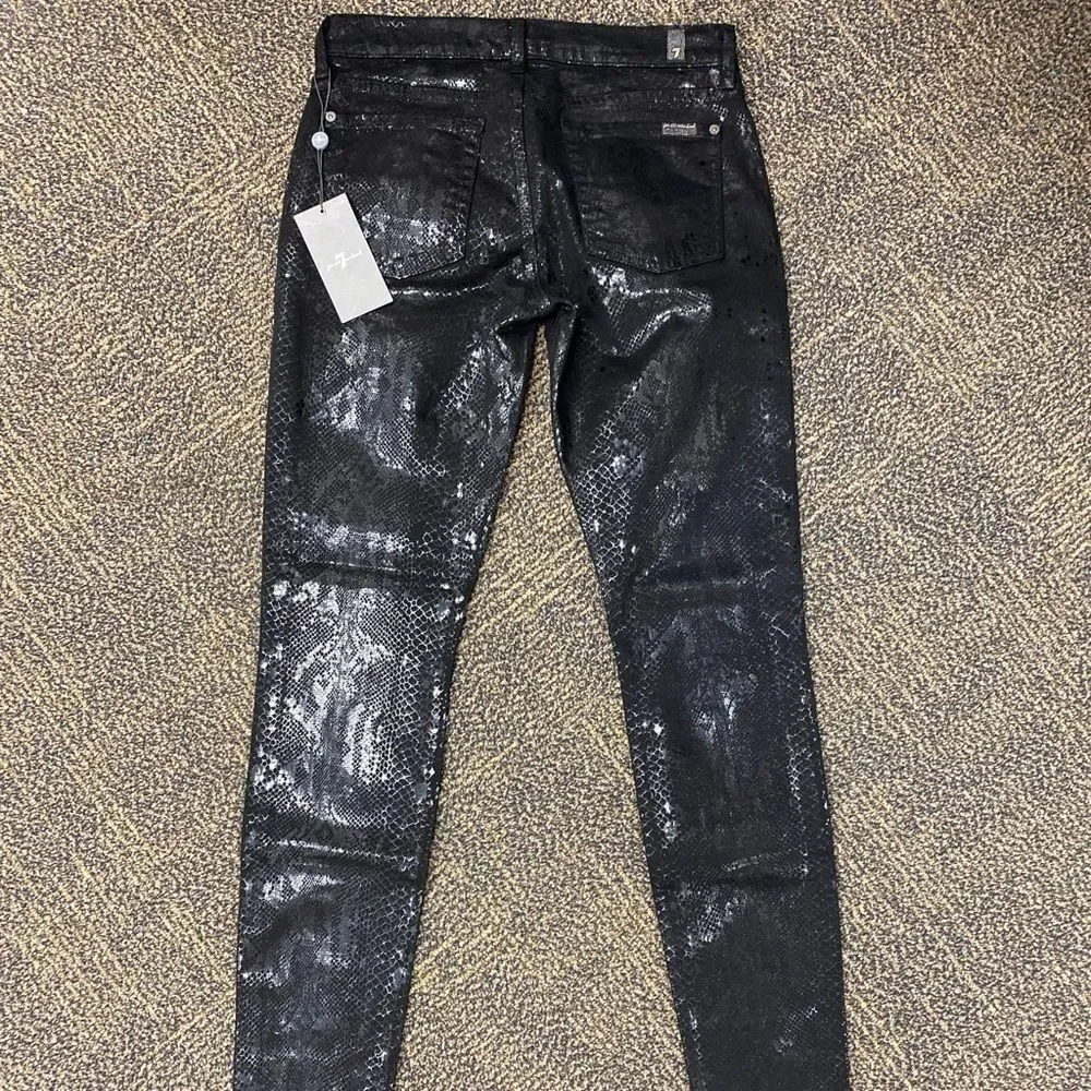 7 For All Mankind Gwenevere Ankle soft black Snake print skinny‎ jeans